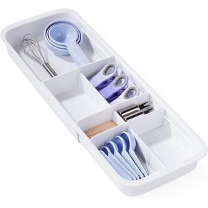 YouCopia DrawerFit Sliding Drawer Tray with Adjustable Dividers, Expandable Kitchen Storage Organizer, Speckled White