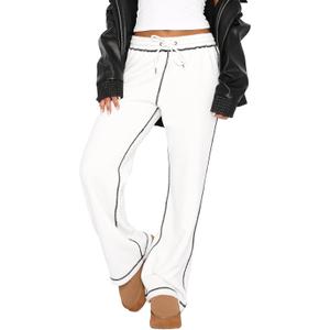 DISCIPBUSH Track Pants Women Sweatpants Lounge Pants (White, L)