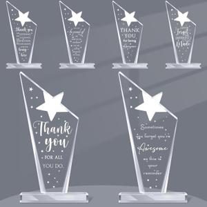 Geelin 6 Pcs Christmas Employee Appreciation Awards Christmas Acrylic Thank You Gifts Inspirational Plaque Keepsake for Coworker Teacher Nurse Team Volunteer Retirement(Star)