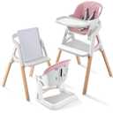 Baby High Chair, Babies and Toddlers Convertible Slim High Chair with 6 Growing Stages from Infant to Toddler Seating with Removable Tray, Easy to Clean,Pink Cushion