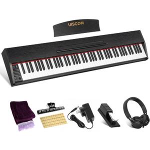 88 Key Digital Piano Keyboard for Beginners,Full Size Electric Piano Semi-Weighted Keyboard with Sheet Music Stand,Pedal,Headphone,Power Adapter,USB-MIDI Compatibility,Wood Grain Black