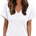 AUTOMET Womens Tops Short Sleeve T Shirt Summer V Neck Casual Top 2026 Spring Cute Basic Trendy Outfits Fashion (White, S)