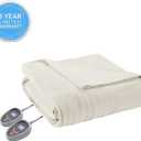 Beautyrest Electric Blanket Luxurious Micro Fleece Ultra Soft Ribbed Textured, Cozy and Snuggly Cover for Cold Weather, Fast Heating, Auto Shut Off, 20 Level Heat Setting Controller, King, Ivory