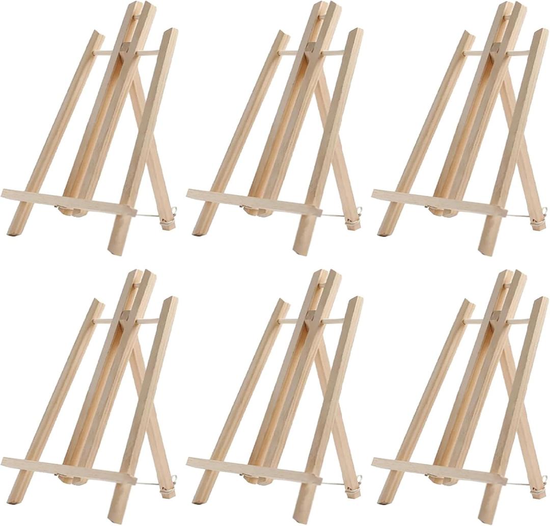 6pcs Wood Easels, 8.9x15.7in Adjustable Painting Tripod Stand Foldable A-Shaped Frame Wood Display Canvases Easels Set Table Top Easels for Painting Picture