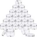 SATINIOR 24 Pieces Empty Clear Plastic Jars with Lids Round Storage Containers Wide-Mouth for Beauty Product Cosmetic Cream Lotion Liquid Butter Craft and Food (White Lid, 1 oz)