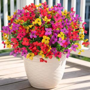 INXUGAO Artificial Faux Plants Flowers Outdoor Spring Summer Decoration, 12 Bundles Fake Silk Colorful Daisy Eucalyptus Realistic UV Resistant for Outside Home Planter Porch Yard Decor (Mix)