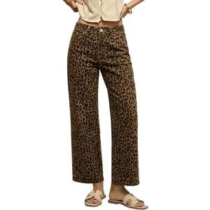 luvamia Wide Leg Jeans Woman Trendy High Waisted Leopard Cheetah Print Ankle Length Stretchy Denim Pants with Pockets (Medium)