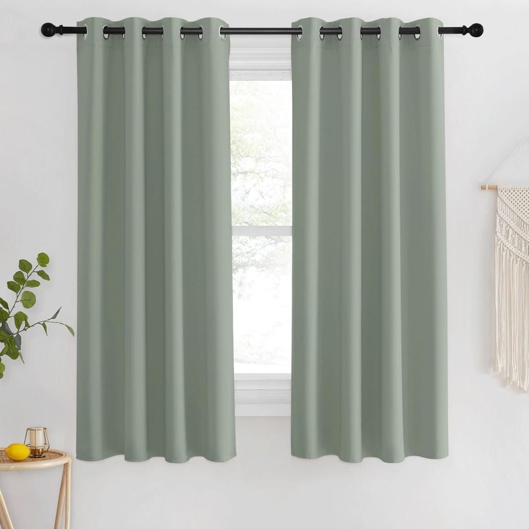 NICETOWN Blackout Sage Green Curtain for Classroom, Thermal Insulated Grommet Room Darkening Window Treatment Sound Reducing for Bedroom/Home Office, 1 Panel, W46 x L63