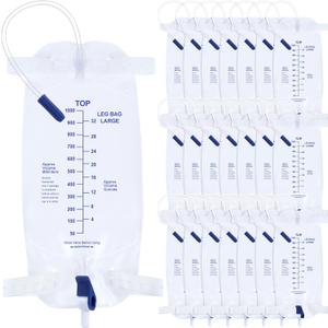 Geiserailie 20 Pcs Catheter Leg Bag Urinary Drainage Bag with Anti Reflux Valve Catheter Supplies with 2 Anti Slip Foley Stabilization Device Holder Easy Flip Drain for Men Women(1000ml)