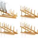 4 Pcs Wooden Dish Drying Rack, Bamboo Plate Dish Rack Stand for Kitchen Cabinet, Cabinet Cutting Board Display Stand for Dishes Plate Bowl Water Bottles Cup Pot Lid Cutting Board