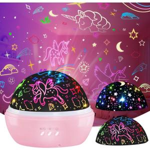 MINGKIDS Unicorn Toys Night Light for Toddler Girls,Unicorn Gifts Age 6-8,Unicorns and Starry Night Light Projector for Kids, Birthday Gift for 3-10 Year Olds Girls (Pink)