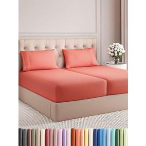 Split King Size 5 Piece Sheet Set - Comfy Breathable & Cooling Bed Sheets Set - Hotel Luxury Bedding for Women, Men, Kids, Teens, Boys & Girls - Deep Pockets, Soft and Wrinkle Free - Oeko-Tex - Coral