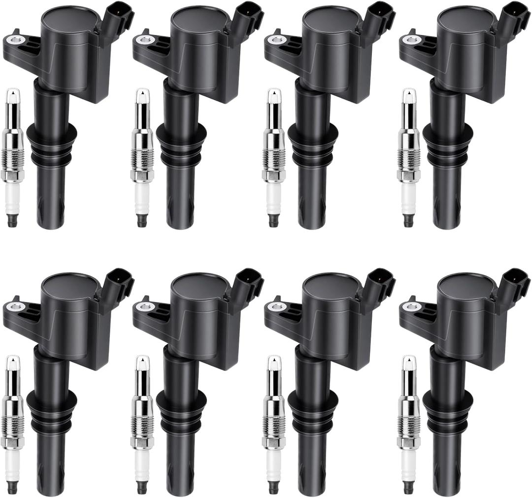 5.4 5.4L V8 Ignition Coils Pack SP546 Iridium Spark Plugs Compatible with Ford F150 F250 F350 Expedition, for Mark LT Navigator 2004 2005 2006 2007 2008(For Straight Black Boot), Replaces DG511 FD508