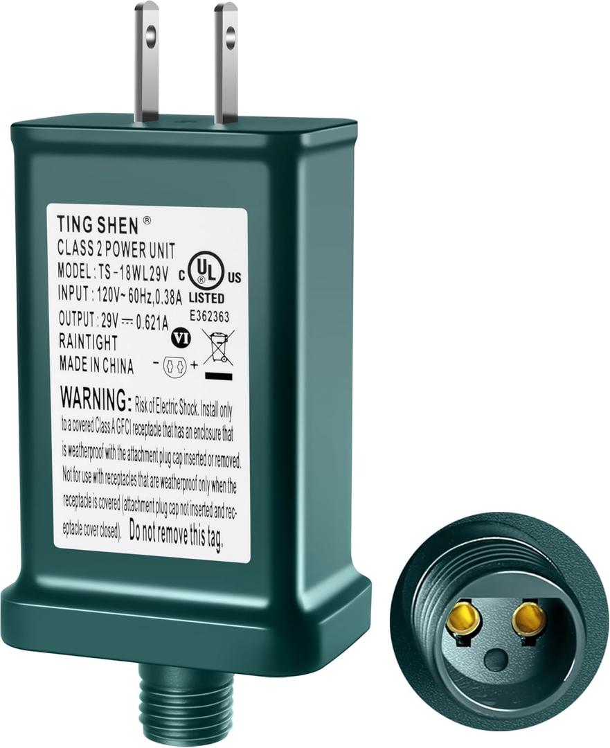 29V LED Power Supply, Christmas Tree Plug Adapter, IP44 Waterproof Class 2 Power Supply for Christmas String Light Inflatable Decorations (TS-18W29V)