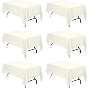 BRILLMAX 6 Pack Ivory Tablecloths for 6 Foot Rectangle Tables 60 x 102 Inch - 6ft Rectangular Bulk Linen Polyester Fabric Washable Cloth Cover for Wedding Reception Banquet Birthday Party