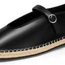 Coutgo Womens Espadrilles Mary Jane Flats Closed Sqaure Toe Mesh Ballet Flats Comfortable Dress Shoes (Black)