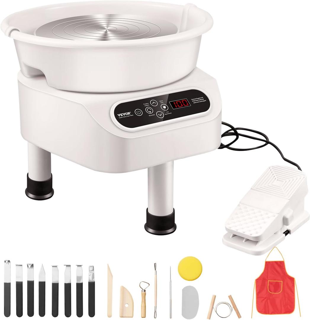 VEVOR Pottery Wheel Direct Drive 350W, 10 inch Ceramic Forming Machine with LCD Touch Screen Foot Pedal 50-300RPM Adjustable Speed, 18PCS Accessory Tools Kit for Adults Beginners, Craft Gift, White
