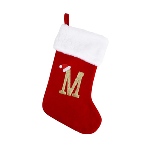 Christmas Stockings with Letters M, Large Super Soft Christmas Stockings Red Velvet with White Super Soft Plush Cuff for Christmas Xmas Tree Holiday Fireplace