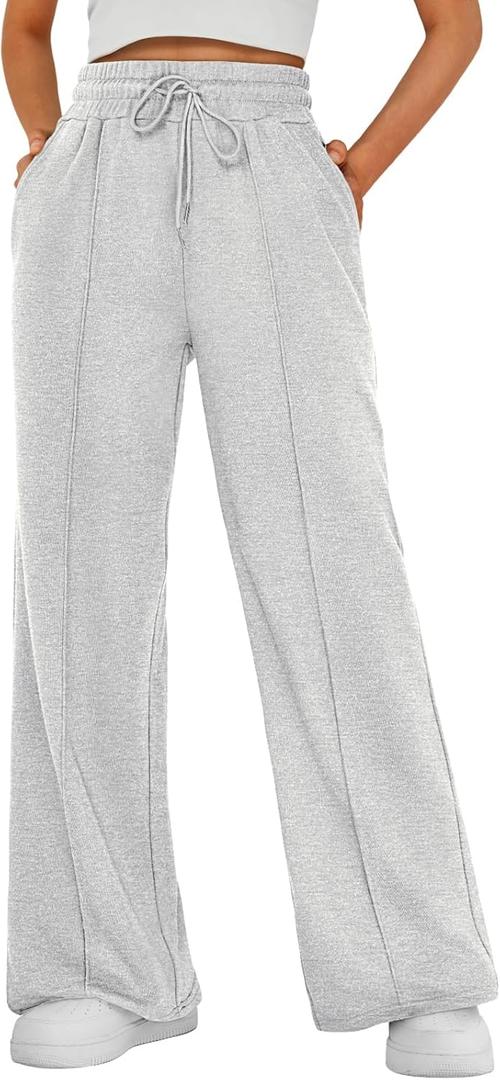 AUTOMET Womens Wide Leg Sweatpants Baggy Lounge Travel Pants Fall Fashion Outfits 2026 Winter Clothes Joggers (Small, Gray)