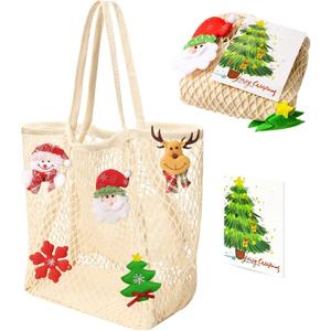 Ofiray-home Beach Bags for Women - Large Cotton Mesh Tote Bag, Foldable Shoulder Bag for Travel Beach Picnic Vacation (Beige With Red)