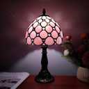 Tiffany Table Lamp 3-Way Light Handmade Bedside Lamp Small Desk Night Lamp Stained Glass Antique for Home Office Bedroom Living Room Study Room (Pink Pearls Style)