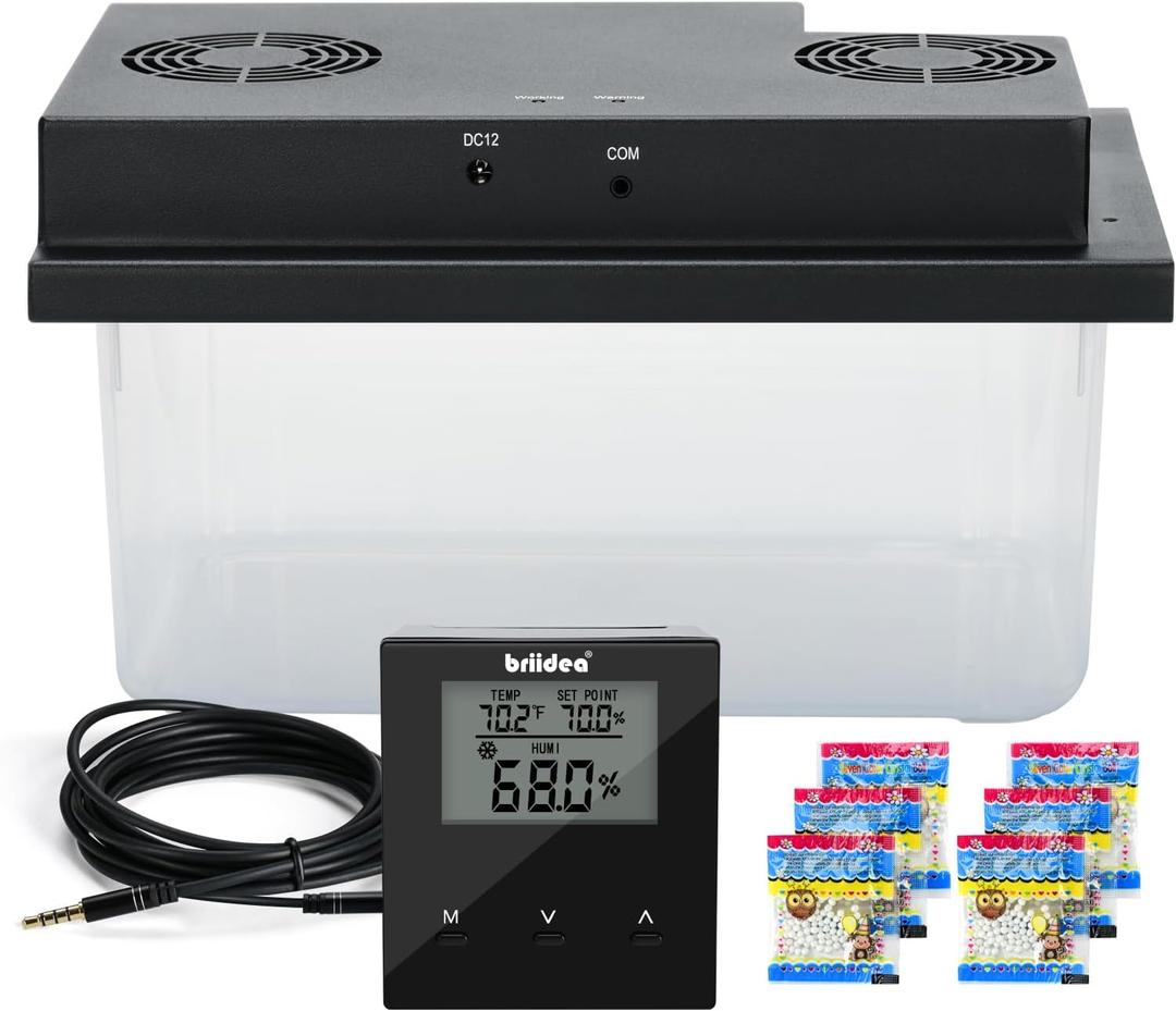 Briidea Electric Humidifiers for Cabinet (10-50 Cubic Ft.), 30% RH~80% RH Humidity Setting Values, Perfect Monitoring Temperature and Humidity, 12V Adapter Power Supply