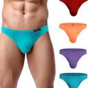 Avidlove Mens Bikini Underwear Low Rise Briefs Microfiber Underpants 4 Pack (Large, Blue/Orange/Light Purple/Dark Red)