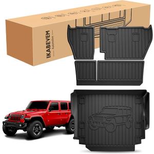 Cargo Mat & Backrest Mats fit for 2018-2026 Jeep Wrangler JL Sahara Rubicon 4X4 All-Weather Trunk Mat Waterproof Durable Wrangler Accessories - (Not for 4XE/JK/Not 2-Door)