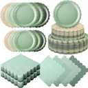 Ziliny 110pcs Sage Green Plates and Napkins Tableware Set Serve 25 Guests Includes Scalloped 9" 7" Paper Dessert Dinner Plate Green Series Napkins for Spring Birthday Wedding Baby Shower Tea Party, Dinner plates: 9 inches / 22.86 cm in diameter