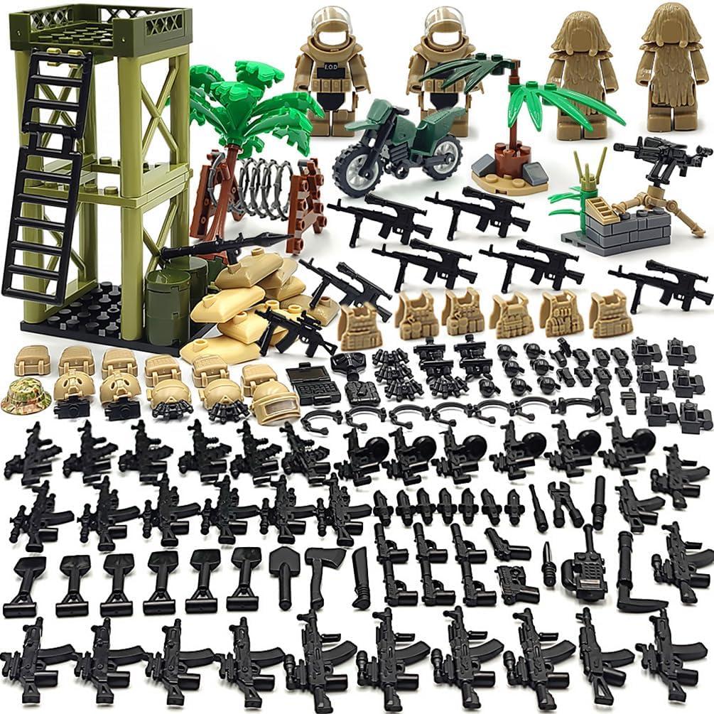 DSPITWOD Military Weapons Pack Building Block Toys Army Accessories with Sentry Guard Tower Set Compatible with Mini Figure Brick Toy for Boys Age 6-12 Years