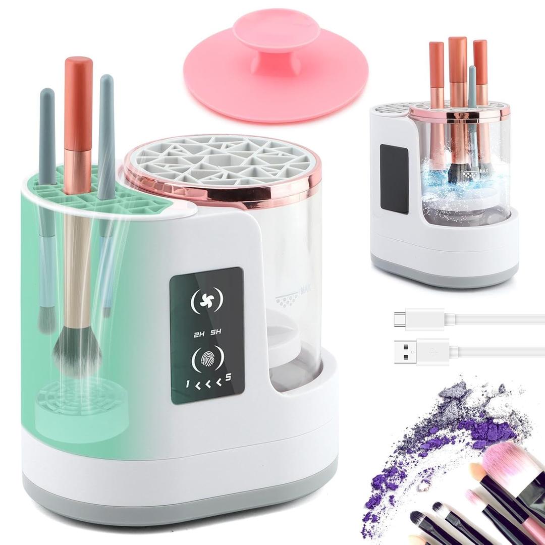 Electric Makeup Brush Cleaner Machine, 3 in 1 Automatic Makeup Brush Cleaner with Brushes Dryer for All Size Beauty Brushes Set(White,Size:6.8inch)