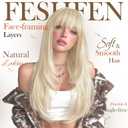 FESHFEN Straight Sleek Layered Wig with Bangs for Women - Natural Synthetic Long Hair Wig for Daily Party Use 24 Inch