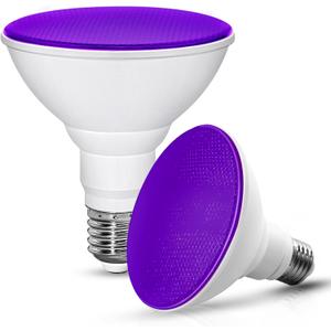 2Pack PAR30 LED Purple Flood Light Bulbs 12W Outdoor, Violet Lighting for Halloween Decoration, E26 Base 100W Equivalent, Not-Dimmable Colord Lights for Party&Holiday Decor, Landscape, Porch, Indoor
