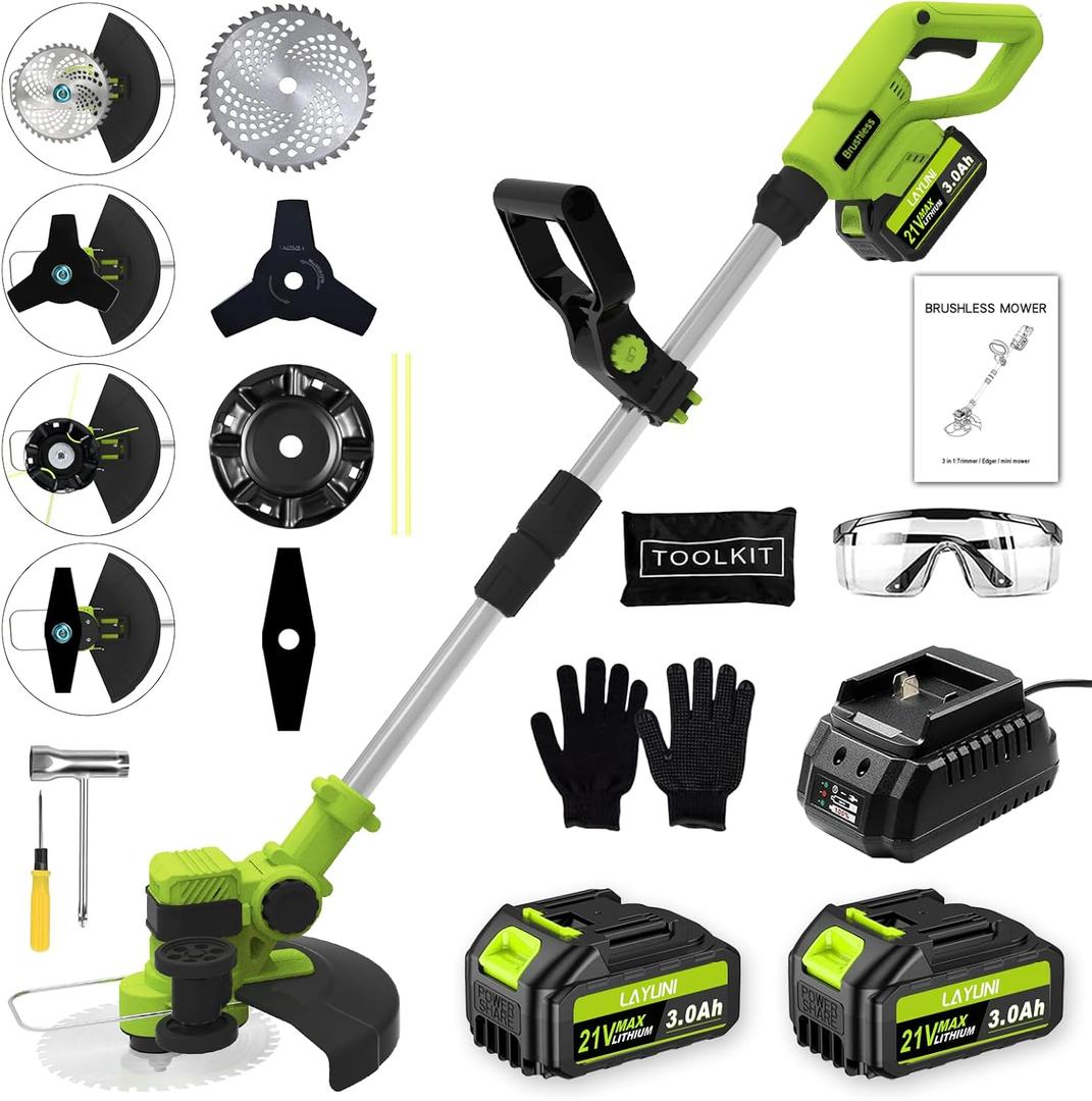 21V Cordless Weed Wacker, 3 in 1 Grass Trimmer/Edger/Brush Cutter, 37" to 53"