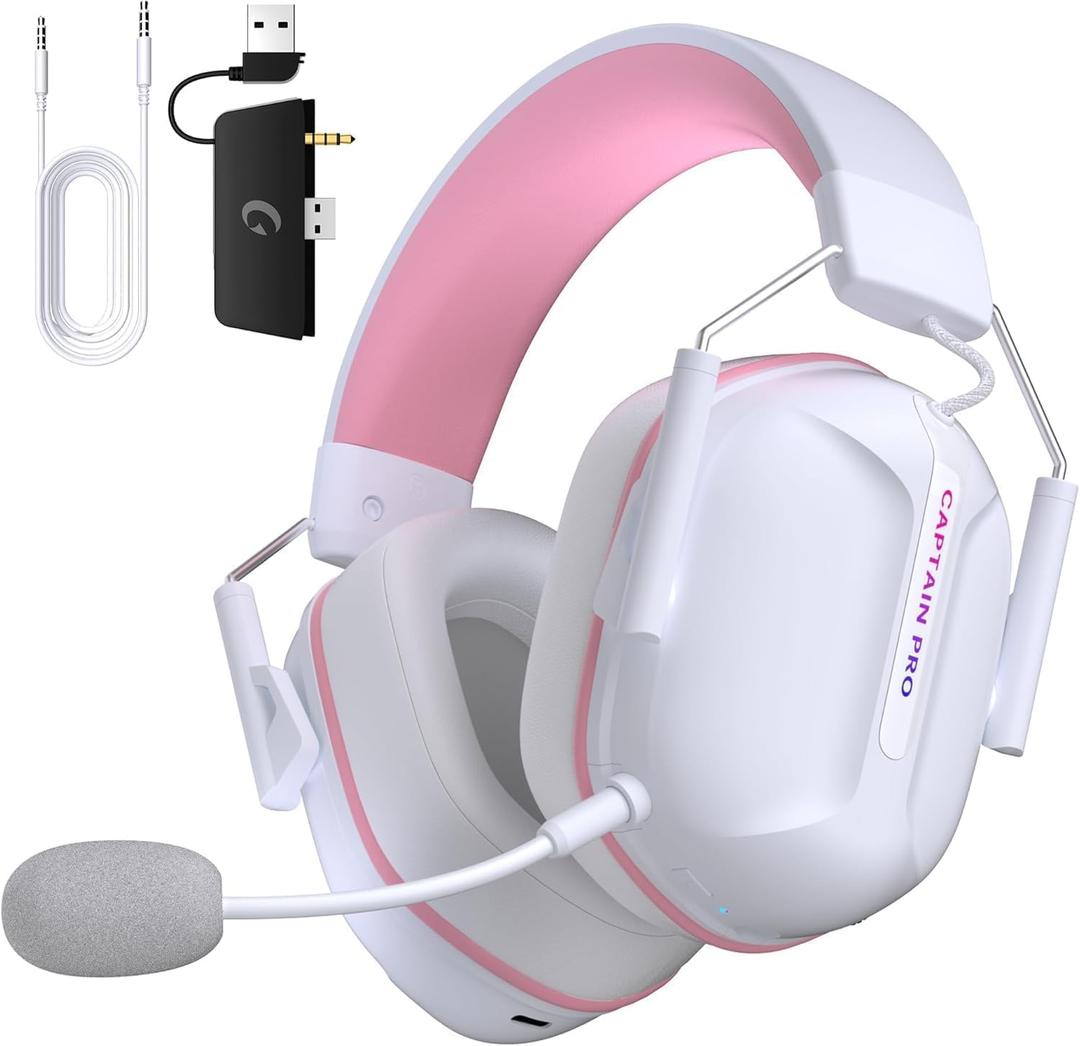 RYR Wireless Gaming Headset for X Box Series X|S, X Box One, PC, PS5/4, Mac, Mobile, Switch, 3D Surround Sound, Bluetooth 5.3, 60H Battery, Gaming Headphones with Detachable Noise Canceling Mic-Pink