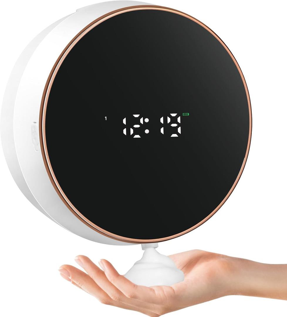 Automatic Soap Dispenser Foam Bathroom: Wall Mount Rechargeable Touchless Adjustable Auto Smart Electric Plastic White Foaming Soap Dispenser with Clock - Kitchen - Hand Dish Lotion Couple Kids (Foam White)