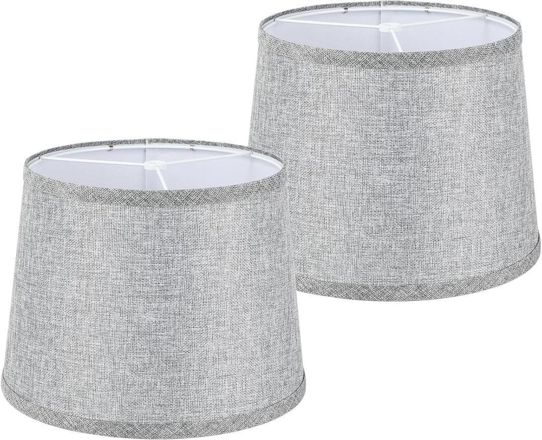 Set of 2 Empire Lamp Shades, 13 Inch Medium lampshades, Handcrafted Natural Linen Fabric lampshade, Assembly Required, Lamp shade for Table Lamp and Floor Light (11"x13"x10", Grey)