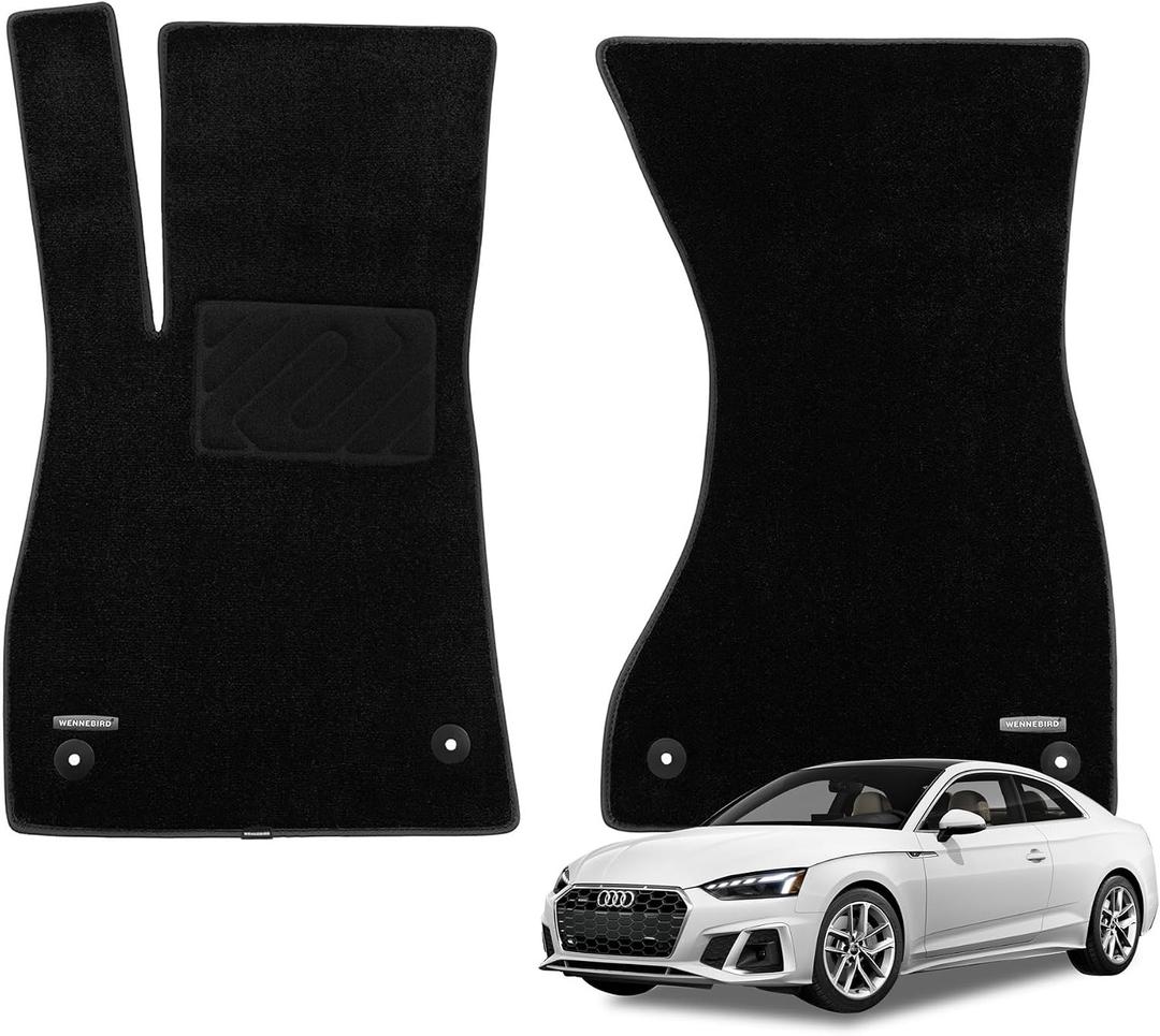 WENNEBIRD Front Carpet Floor Mats for Audi A5 2018-2025, 2Pc | F5, 0.6-Inch Ultra-Thick Plush Carpet, Noise-Reducing Comfort, Waterproof TPE Layer, Anti-Slip Backing