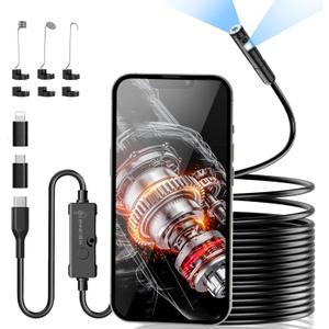 Endoscope Camera with Light, Dual-Lens 1920P HD Borescope with 8+1 Adjustable LED Lights, 16.4ft Semi-Rigid Snake Camera, IP67 Waterproof 7.9mm Inspection Tools for iOS and Android