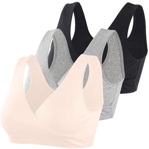 Topwhere Women's Cotton Wireless Sleep Bra for Nursing and Maternity (Black+Grey+ Apricot, M) Topwhere Women's Cotton Wireless Sleep Bra for Nursing and Maternity (Black+Grey+ Apricot, M)