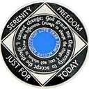 (Years 1-55) NA 54 Year Medallion, Silver, Blue Color Plated, Epoxy Covered Narcotics Anonymous Coin (NA 54 Year Medallion)