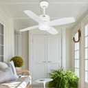 Ohniyou 38" Modern Ceiling Fans with Light and Remote Small Dimmable 6-Speed Outdoor Ceiling Fan with Downrod for Covered Patio Porch, White