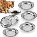 6 Pcs Stainless Steel Cat Bowls, Shallow Cat Dish, Metal Kitten Food Water Bowls for Small Pets, Dishwasher Safe, 6 Set