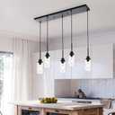 MELUCEE Black Pendant Lights for Kitchen Island, 5-Light Dining Room Light Fixtures Linear Chandeliers with Clear Glass Shade, DIY Hanging Lamp Ceiling for Dining Room Kitchen Bar
