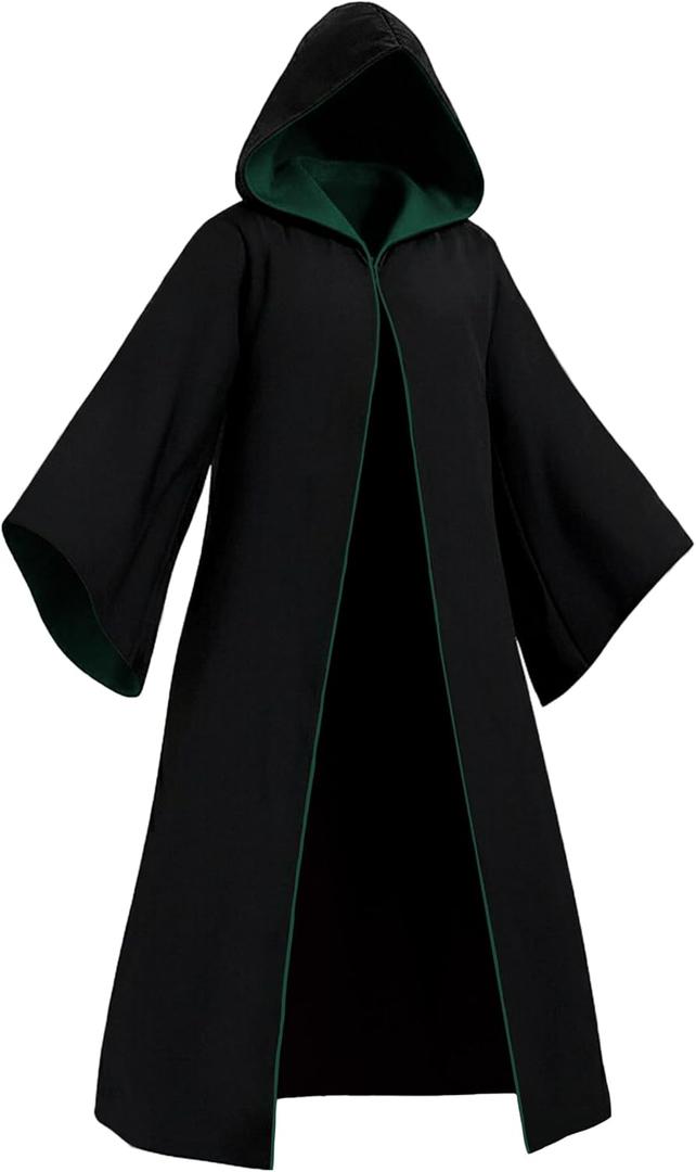 Kidukso Wizard Robe Adult Wizard Cloak Unisex Wizard Costume Hooded Uniform Magical Witch Robe Cloak Cape (Medium, Green)
