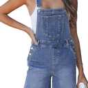 luvamia Denim Overalls for Women Loose Fit Baggy Jean Shorts Overall Bib Summer Casual Stretchy Adjustable Shortalls (Small, Lapis Blue)