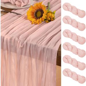 Pink Cheesecloth Table Runner 6 Pack Spring Table Runners Boho Gauze 120 Inches Light Pink Cheese Cloth Table Decor for Wedding Bridal Baby Shower Valentine's Day