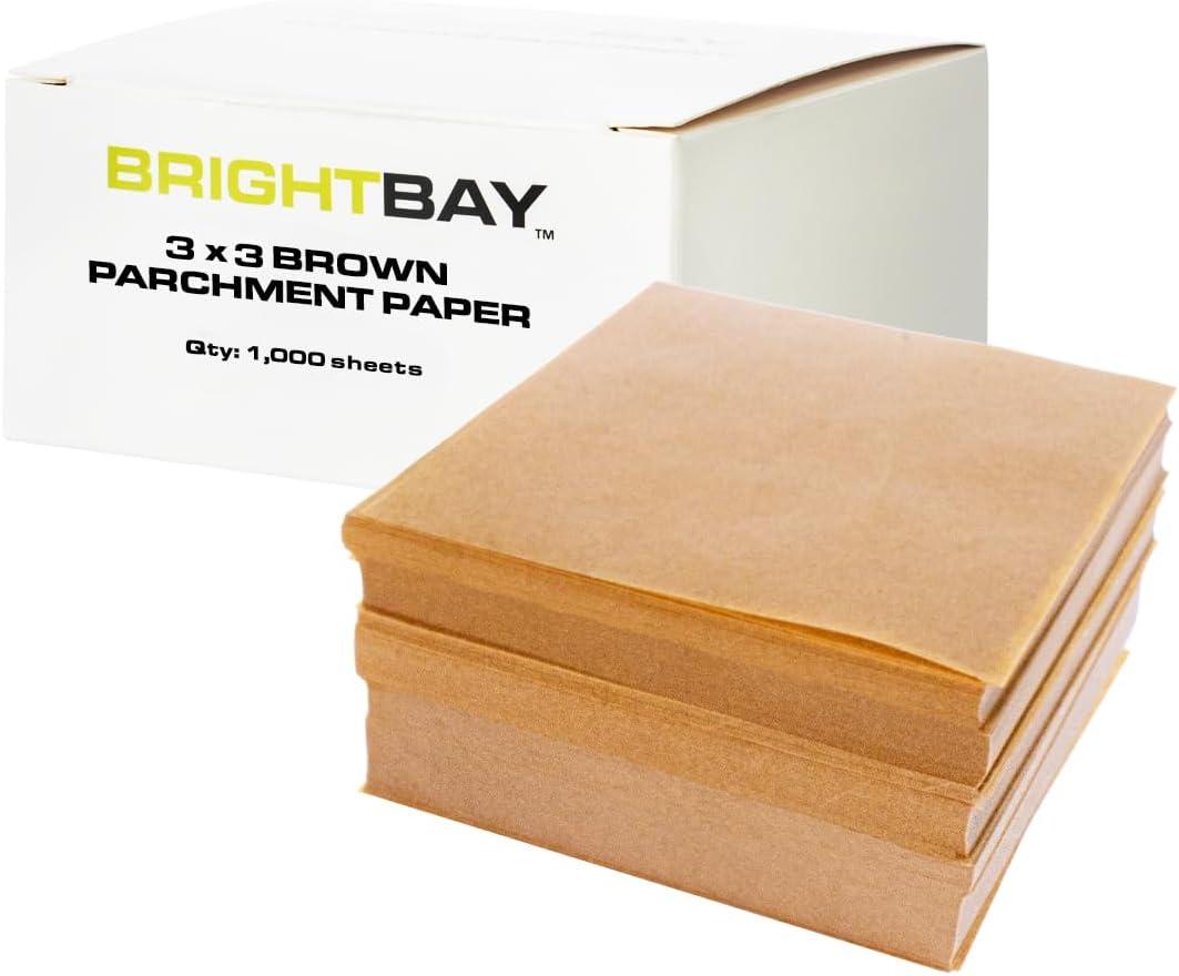 3x3 Inch Parchment Paper Squares - Brown (1000 Sheets), Precut, Naturally Unbleached, Non-stick Single Serving Size for Baking, Cooking, Air Frying, and More