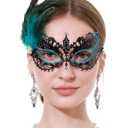 LA CARRIE Metal Feather Masquerade Face Mask for Women Venetian Antique Mardi Gras Masks for Halloween Party Costumes (Blue)