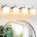 4 Light Modern Bathroom Light Fixtures Over Mirror, Chrome Vanity Lights for Bathroom Wall Sconces with Milky White Glass Shades, E26 Socket (Bulbs Not Included)